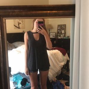 Gray distressed tank top